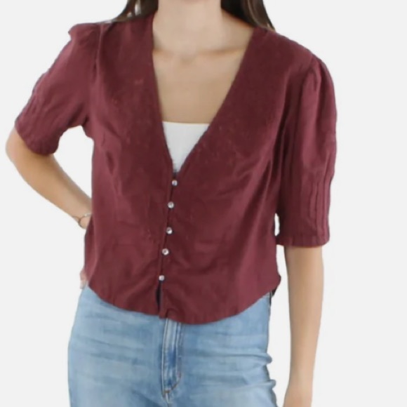 Free People NEW Embroidered Laurie short sleeve Blouse - Picture 3 of 16